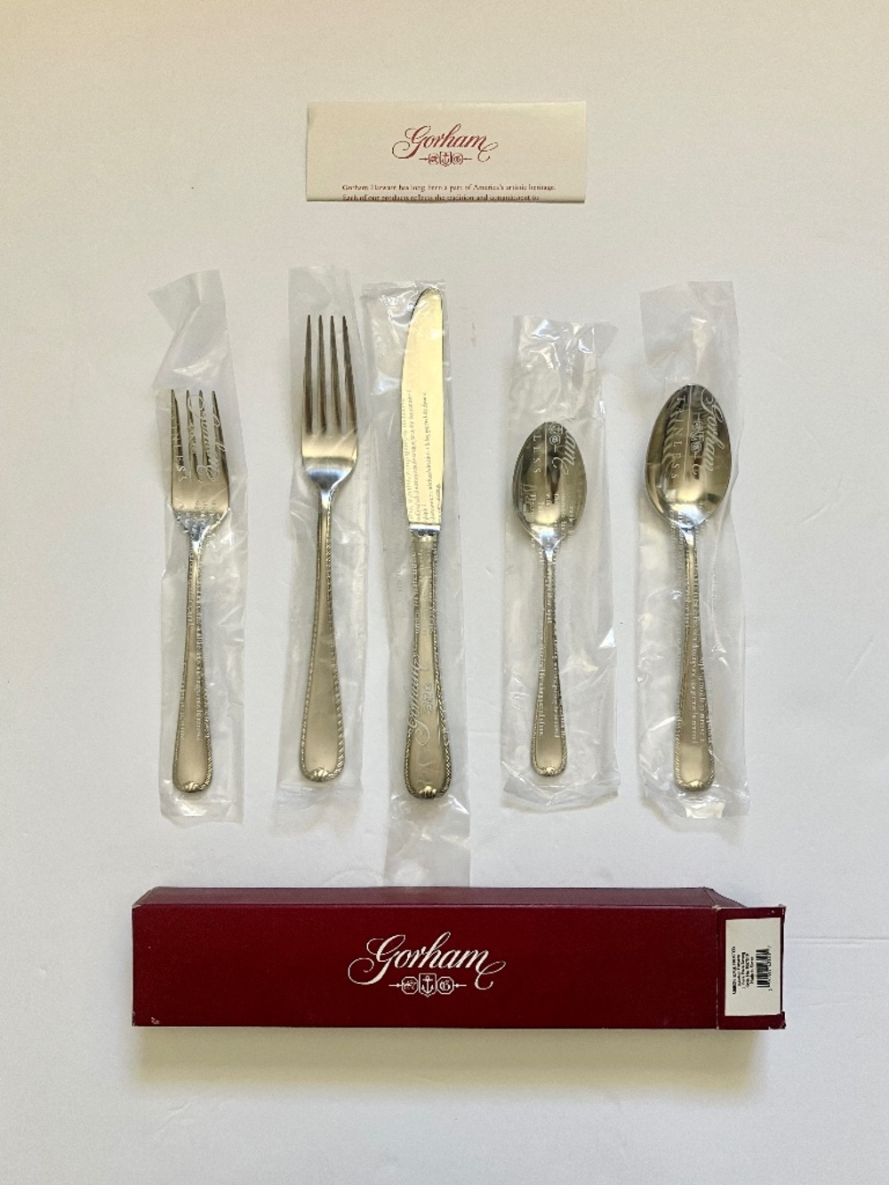 Vintage New Gorham Frosted Ribbon Edge 5 piece silverware set style 9067510